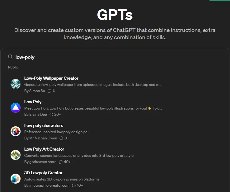 search low poly wallpaper creator gpts